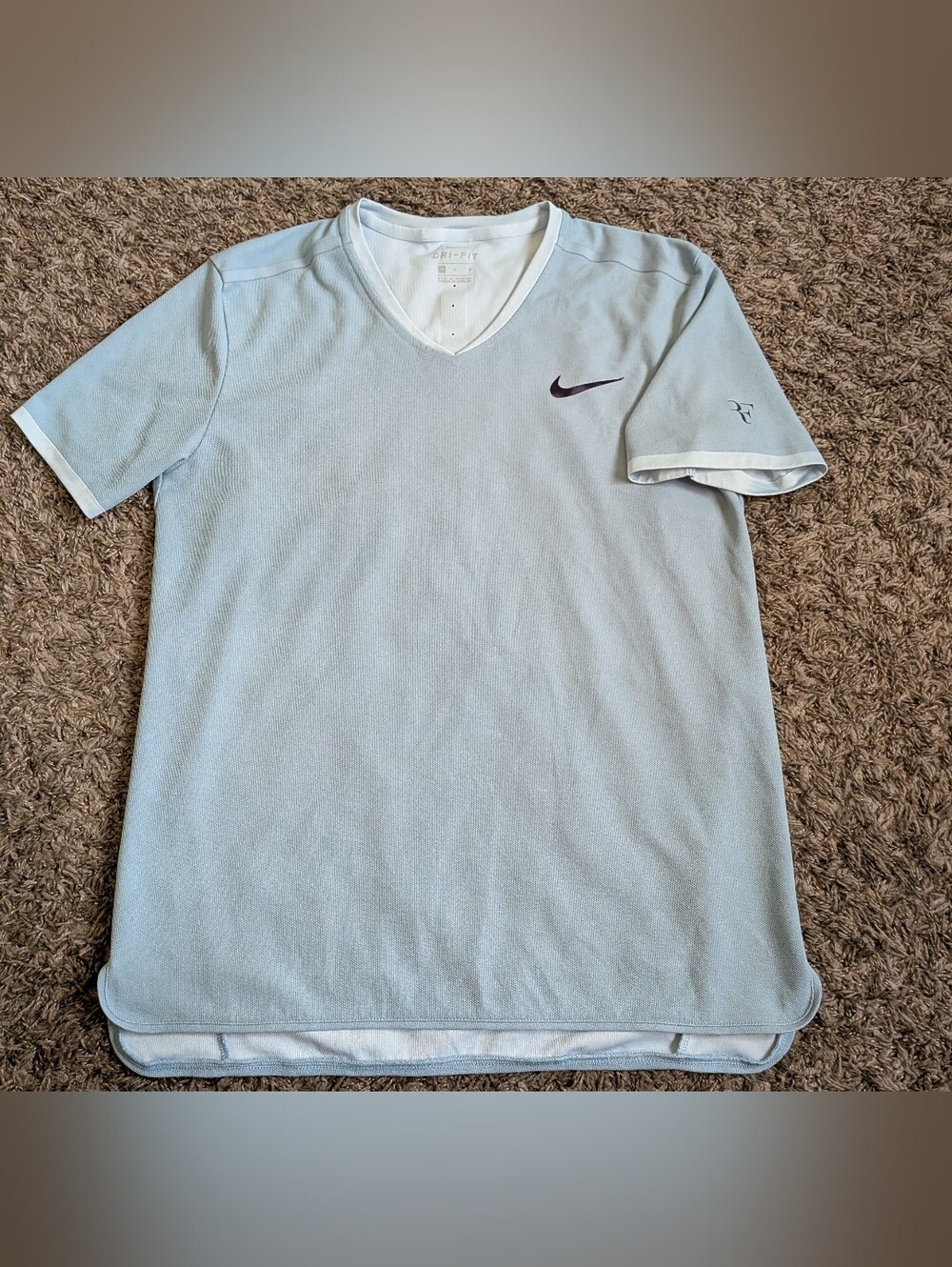 Nike Roger Federer RF Dri-Fit Light Blue Tennis Jersey Shirt Men's M